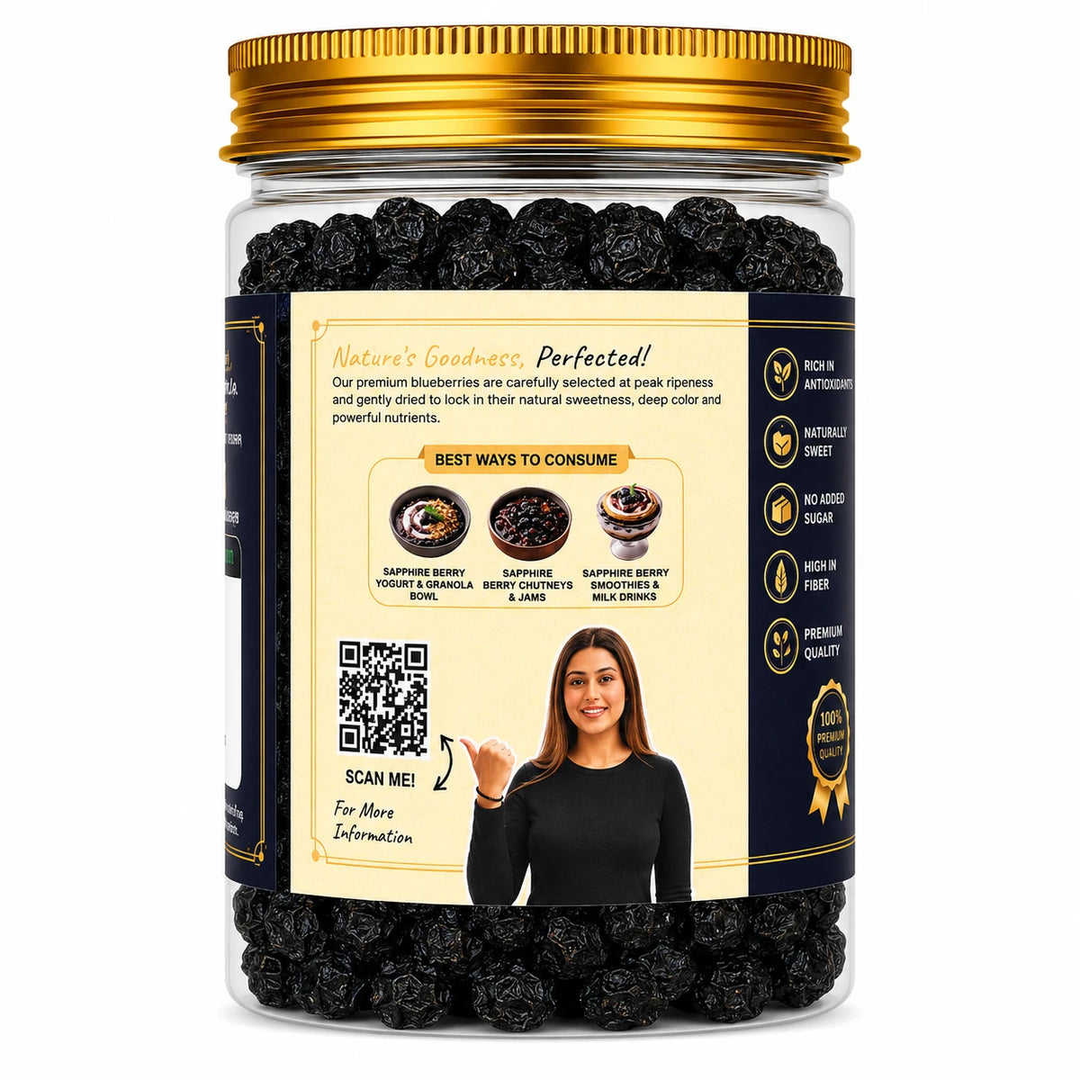 Mother's Crunchy Foods sapphire berries dried blueberries back label qr recipe tips