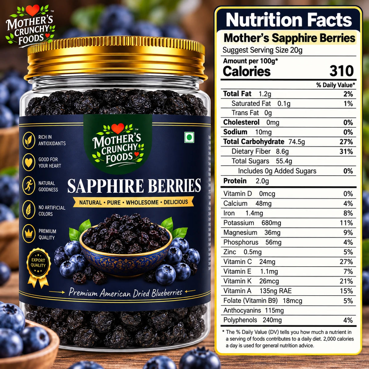 Mother's Crunchy Foods sapphire berries dried blueberries lifestyle scene 7