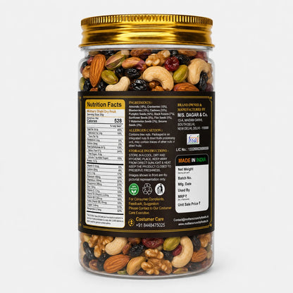 Mother's Crunchy Foods shahi dry fruit trail mix nutrition facts ingredients label alt