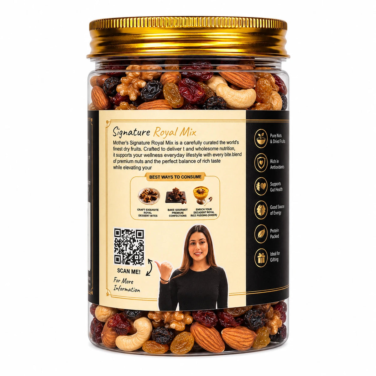Mother's Crunchy Foods signature royal mix back label usage tips qr