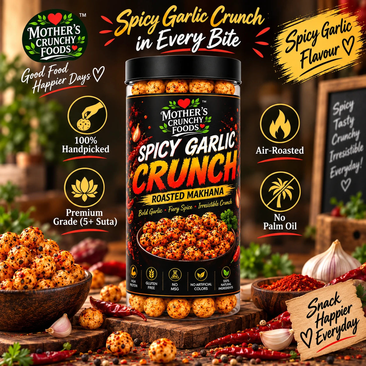 Mother's Crunchy Foods spicy garlic roasted makhana lifestyle scene 3