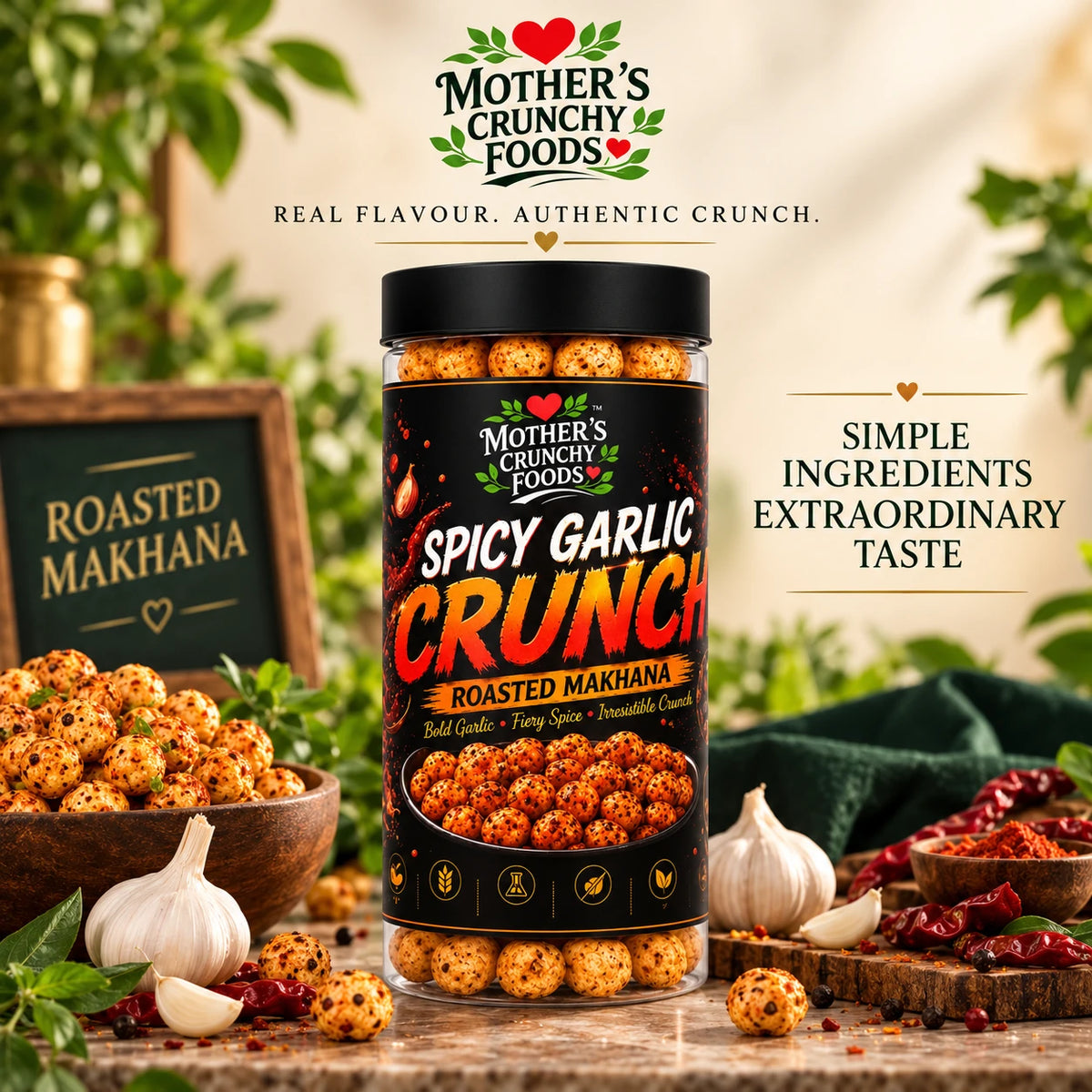 Mother's Crunchy Foods spicy garlic roasted makhana lifestyle scene 5