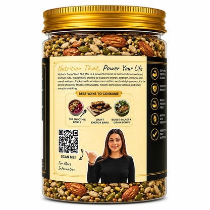 Mother's Crunchy Foods superseed nut mix back label usage tips qr