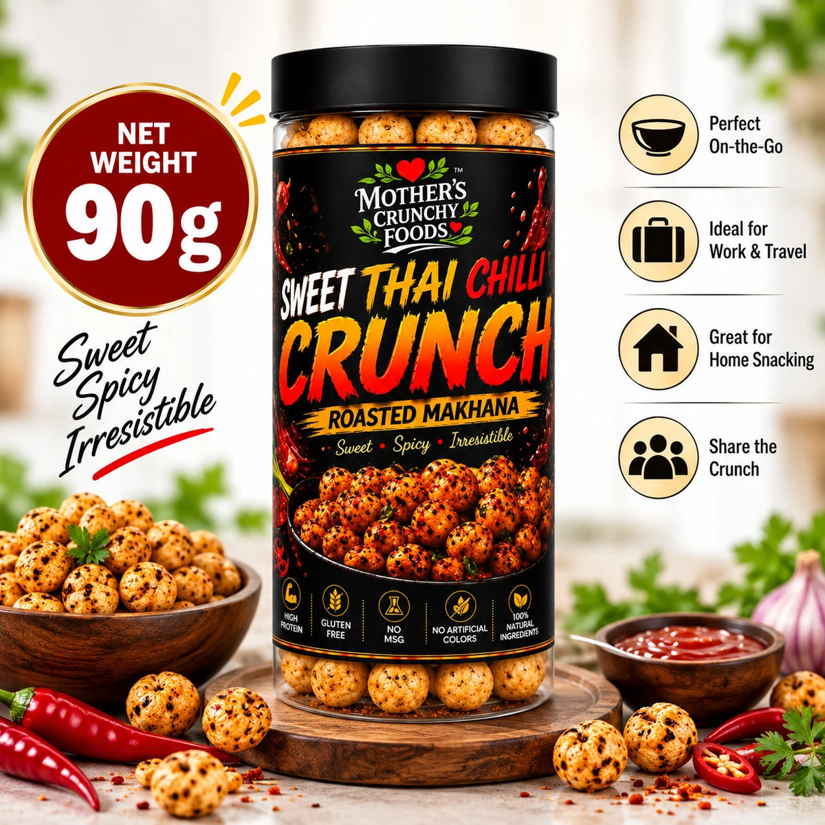Mother's Crunchy Foods sweet thai chilli roasted makhana lifestyle scene 3