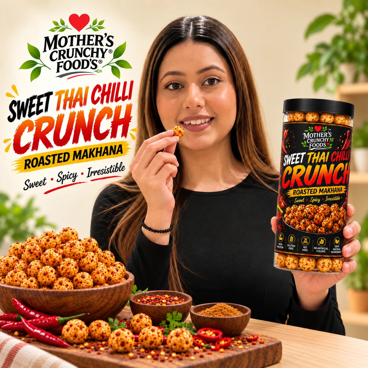 Mother's Crunchy Foods sweet thai chilli roasted makhana lifestyle scene 6