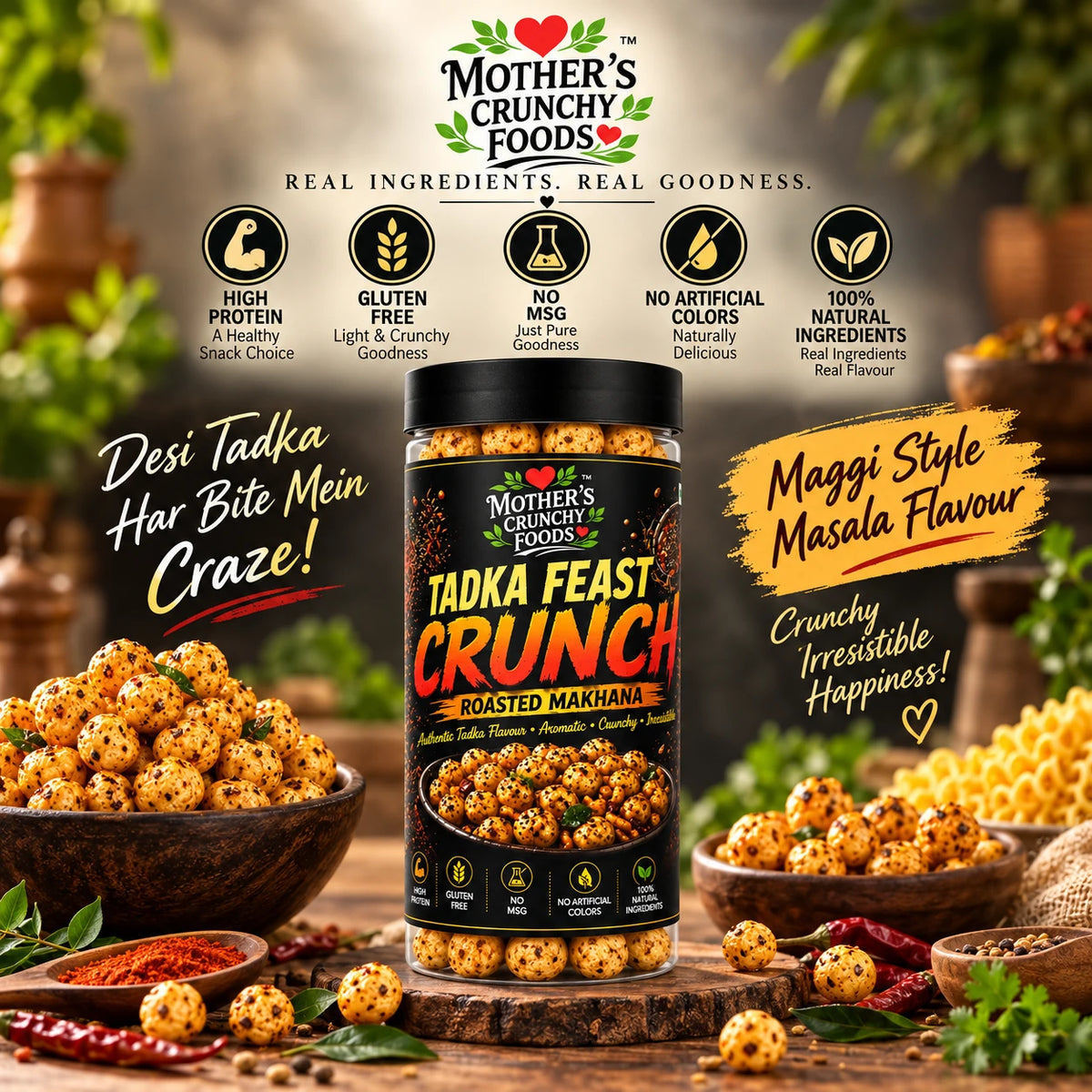 Mother's Crunchy Foods tadka feast roasted makhana lifestyle scene 1