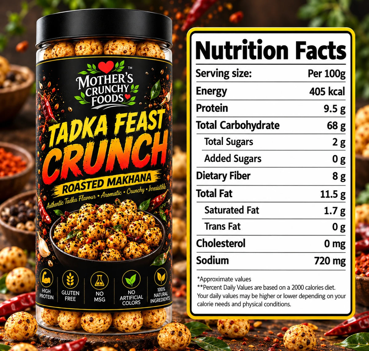 Mother's Crunchy Foods tadka feast roasted makhana lifestyle scene 2