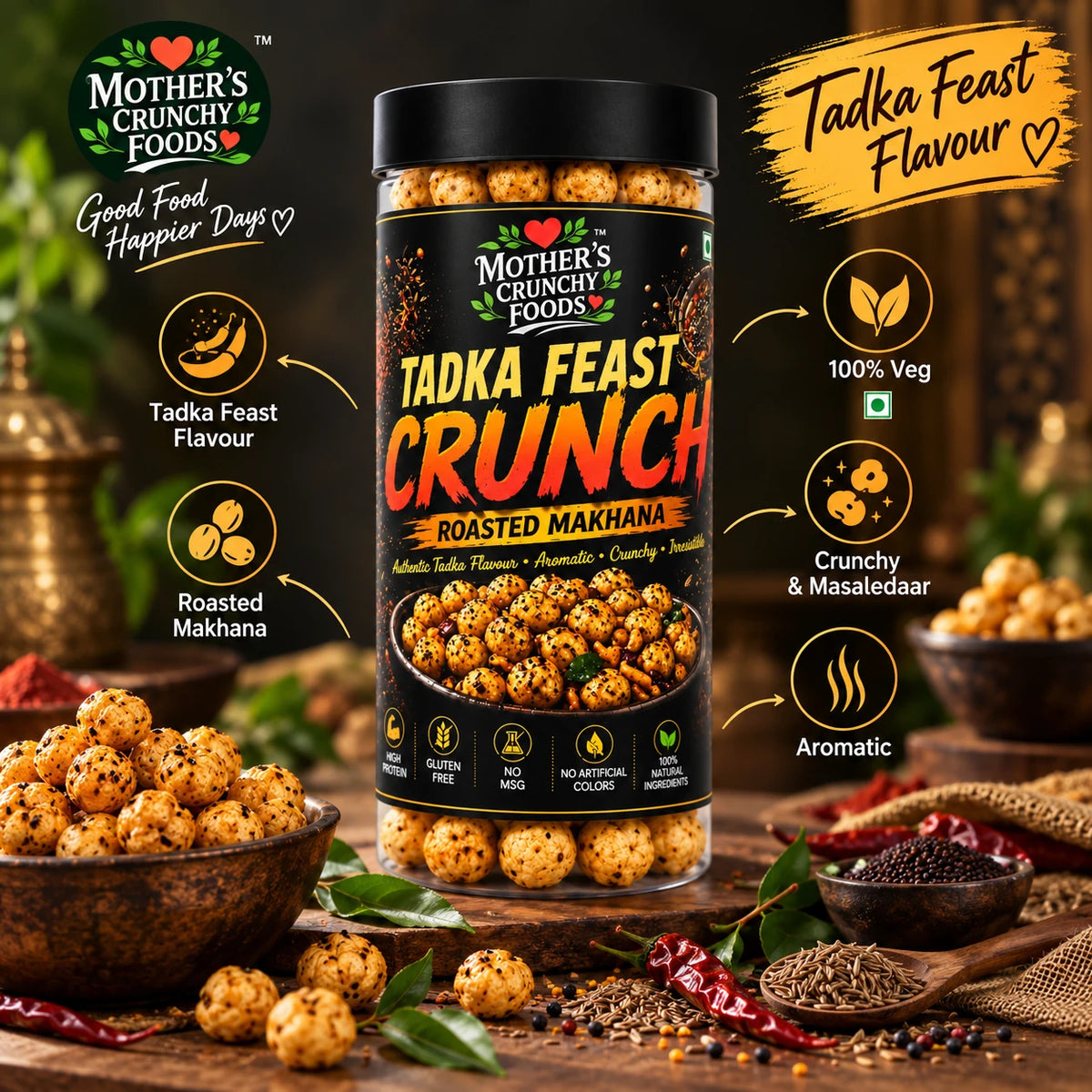 Mother's Crunchy Foods tadka feast roasted makhana lifestyle scene 5