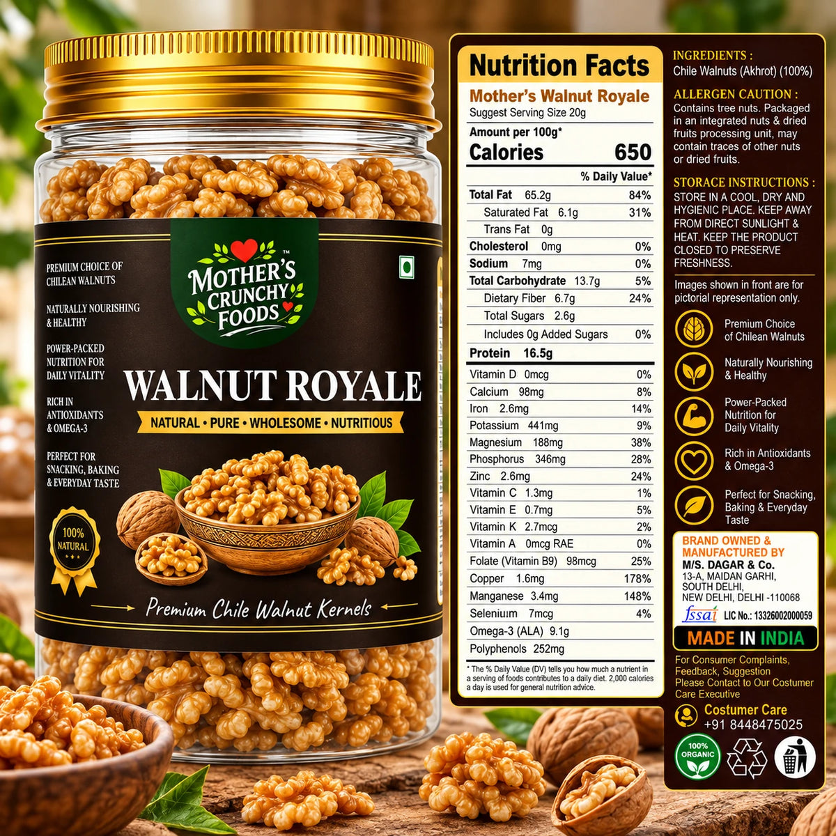 Mother's Crunchy Foods walnut royale chile walnut kernels lifestyle scene 1