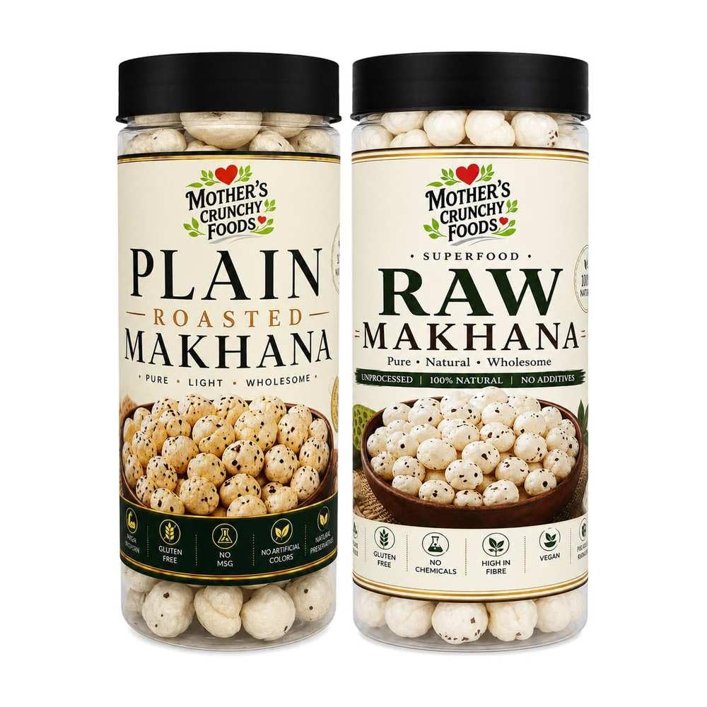 Plain Roasted Makhana + Raw Makhana Combo Pack of 2