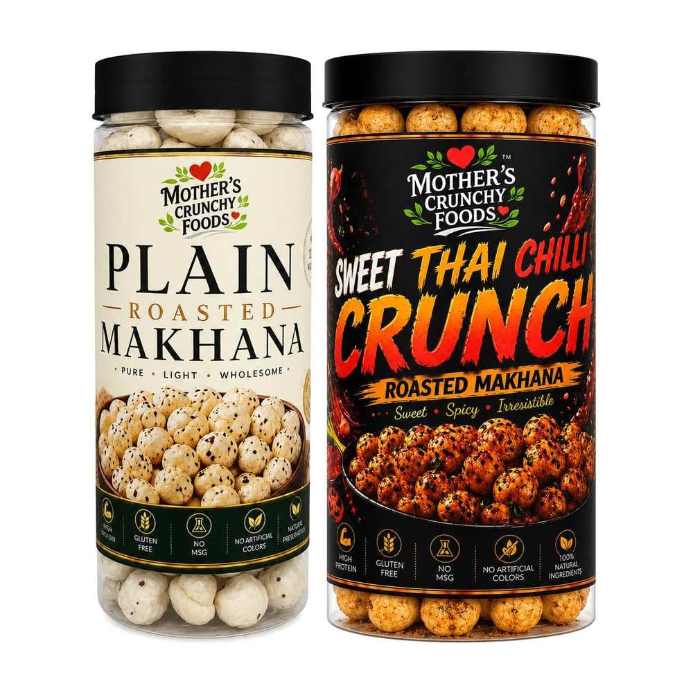 Plain Roasted Makhana + Sweet Thai Chilli Crunch Makhana Combo Pack of 2