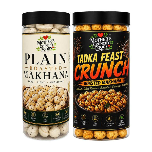 Plain Roasted Makhana + Tadka Feast Crunch Makhana Combo Pack of 2
