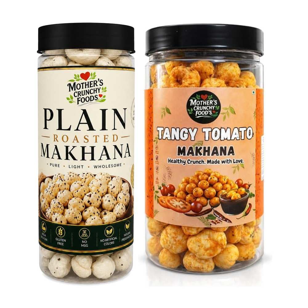 Plain Roasted Makhana + Tangy Tomato Makhana Combo Pack of 2