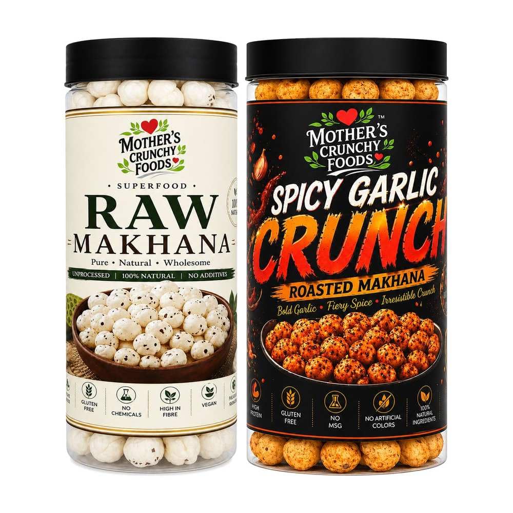 Raw Makhana + Spicy Garlic Crunch Makhana Combo Pack of 2