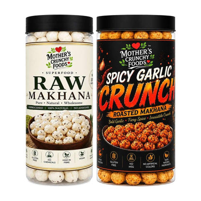 Raw Makhana + Spicy Garlic Crunch Makhana Combo Pack of 2