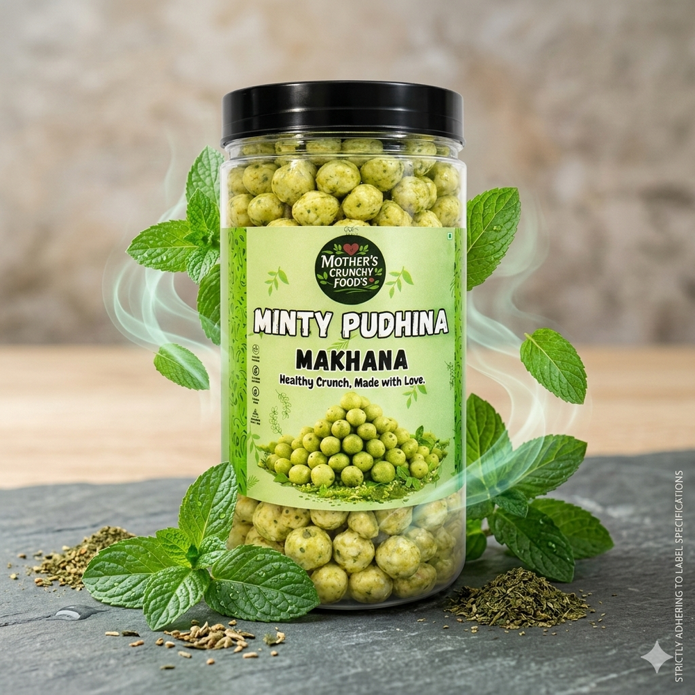 Minty Pudhina Roasted Makhana (Fox Nuts) | Refreshing Crunchy Healthy Snack | Low Fat, High Fiber | Gluten Free | Premium Foxnut | Evening Snack | Mother's Crunchy Foods 60g