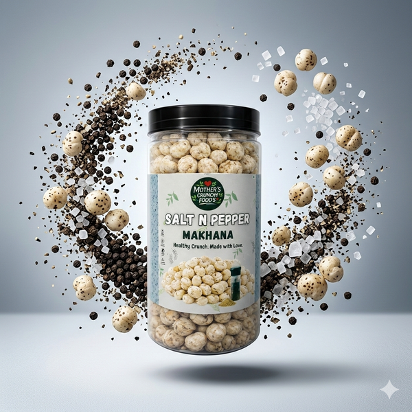 Salt & Pepper Roasted Makhana (Fox Nuts) | Light & Crunchy Healthy Snack | Low Fat, High Fiber | Gluten Free | Premium Foxnut | Anytime Snack | Mother's Crunchy Foods 60g