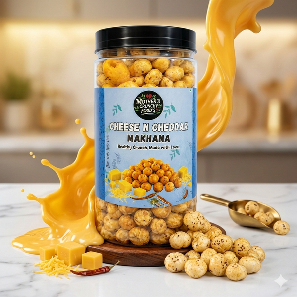 Cheese & Cheddar Roasted Makhana (Fox Nuts) | Cheesy Crunchy Healthy Snack | High Protein | Low Calorie | Premium Foxnut | Healthy Alternative to Chips | Mother's Crunchy Foods 60g