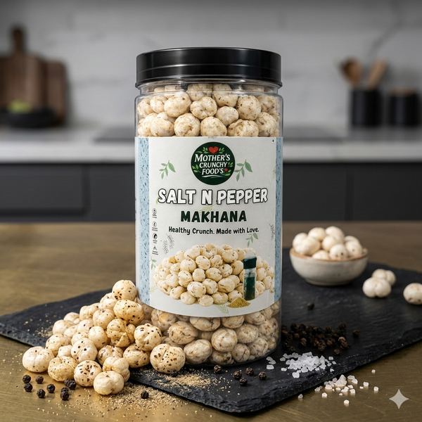 Salt & Pepper Roasted Makhana (Fox Nuts) | Light & Crunchy Healthy Snack | Low Fat, High Fiber | Gluten Free | Premium Foxnut | Anytime Snack | Mother's Crunchy Foods 60g