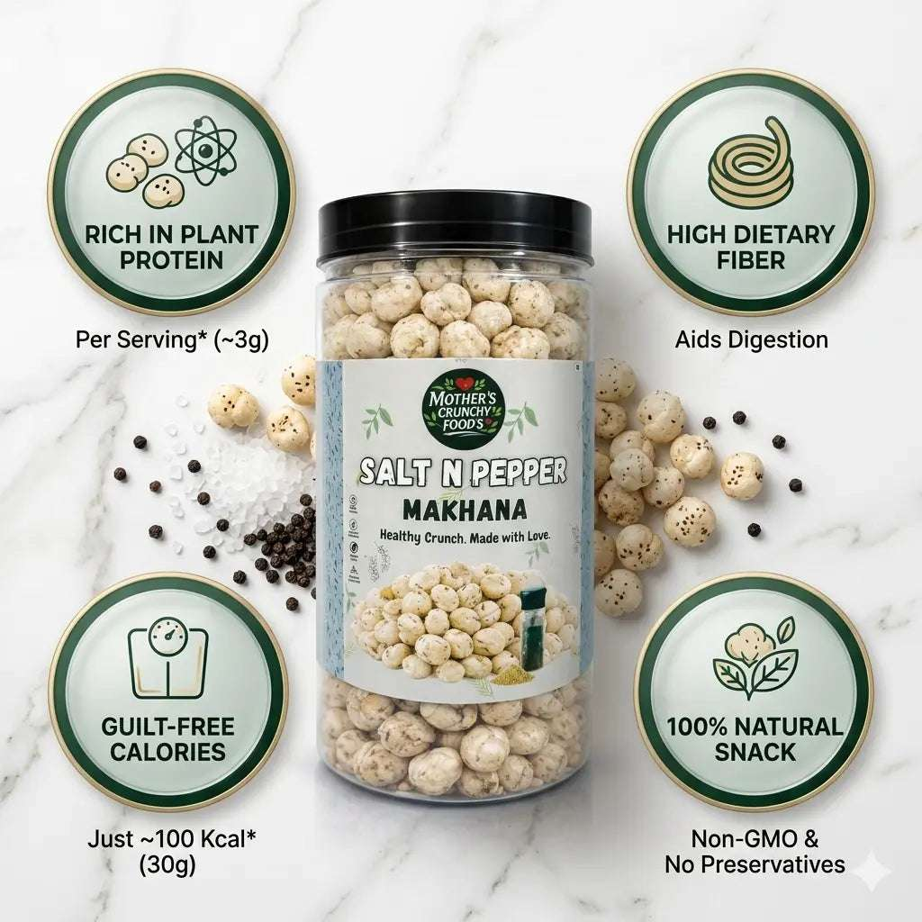 Salt N Pepper Makhana 60g | Roasted Foxnuts | Healthy Snack | Mother's Crunchy Foods 77g