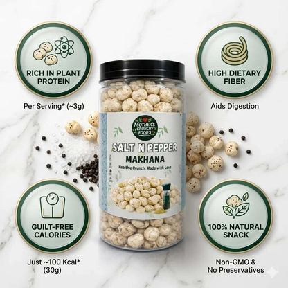 Salt N Pepper Makhana 60g | Roasted Foxnuts | Healthy Snack | Mother's Crunchy Foods 77g
