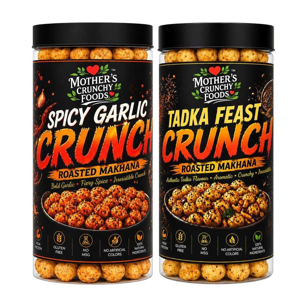 Spicy Garlic Crunch Makhana + Tadka Feast Crunch Makhana Combo Pack of 2