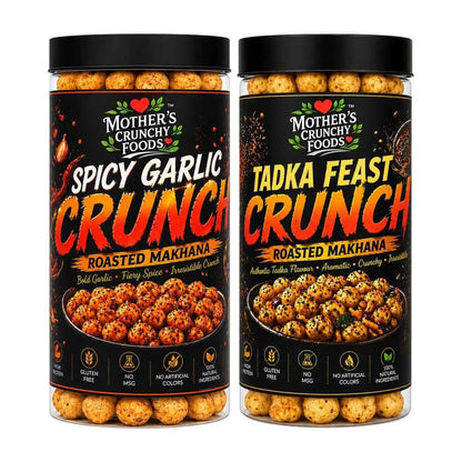 Spicy Garlic Crunch Makhana + Tadka Feast Crunch Makhana Combo Pack of 2