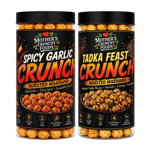 Spicy Garlic Crunch Makhana + Tadka Feast Crunch Makhana Combo Pack of 2