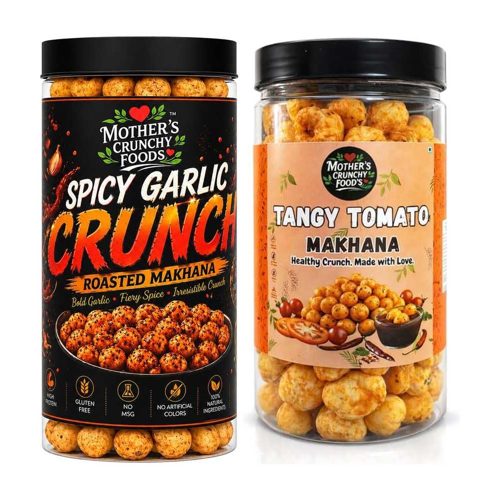 Spicy Garlic Crunch Makhana + Tangy Tomato Makhana Combo Pack of 2