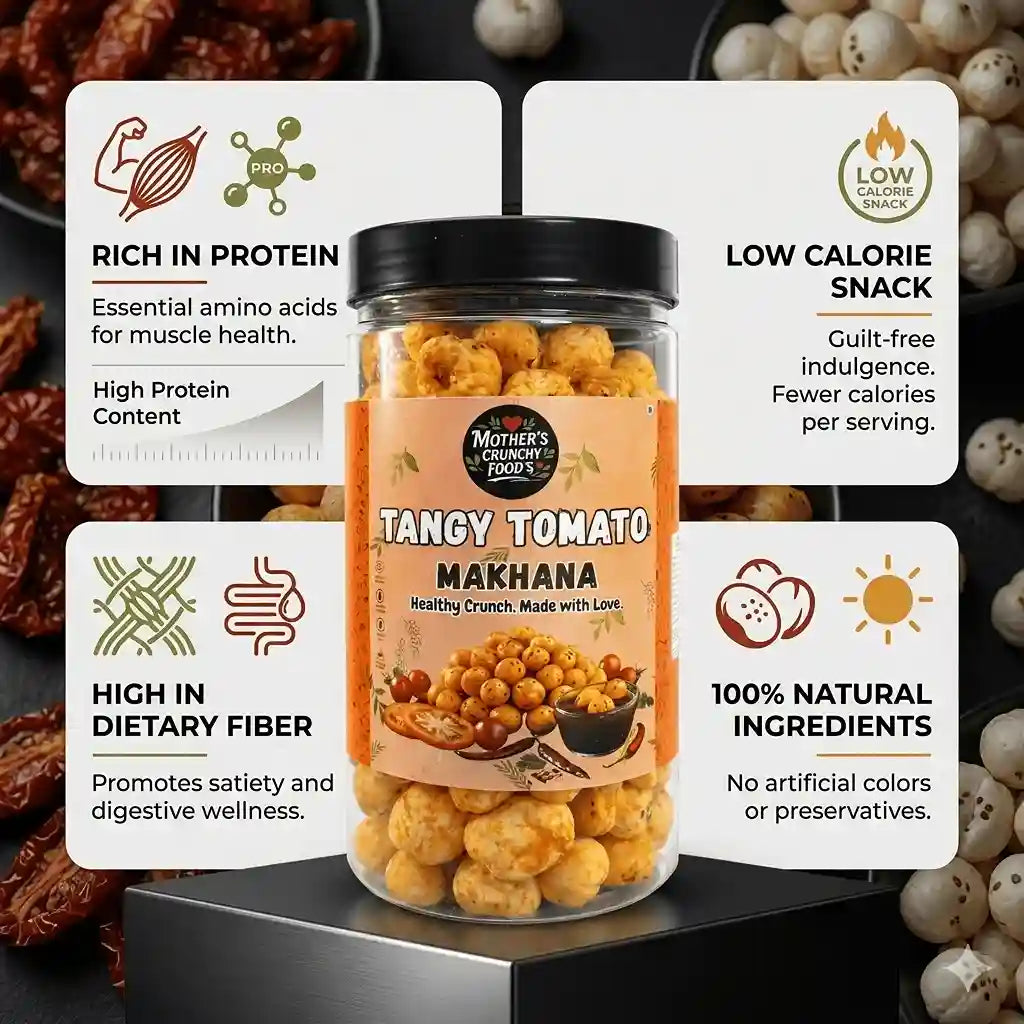Tangy Tomato Makhana 60g | Roasted Foxnuts | Healthy Snack | Mother's Crunchy Foods 77g